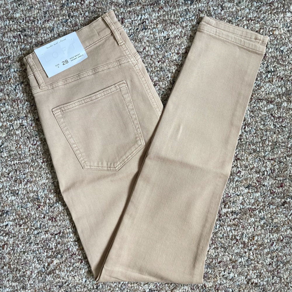 Loft Tan High Waist Skinny Ankle Jean